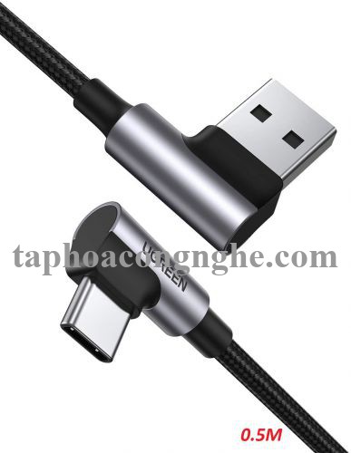 Ugreen 20855 0.5M 2 đầu bẻ góc 90 độ cáp usb type C ra A mạ Nickel đầu bọc nhôm chống nhiễu US176 30020855